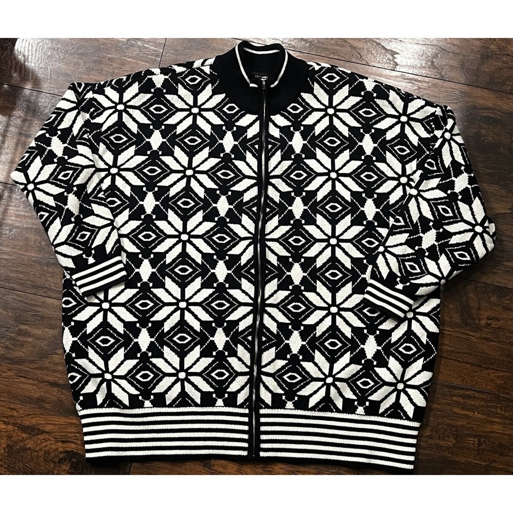 Lane Bryant Jacquard Zip Sweater Jacket Black White Snowflake Knit‎ 22/24
